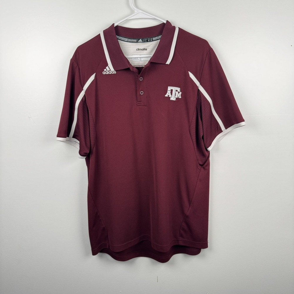 Texas A&M Aggies Shirt Mens Large Maroon White NCAA Football Adidas Polo 1897A
